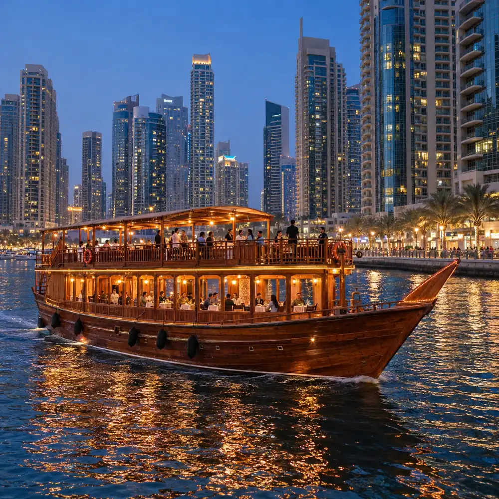 Dubai Marina Dhow Cruise Dinner - Upper Deck - Shared Transfer